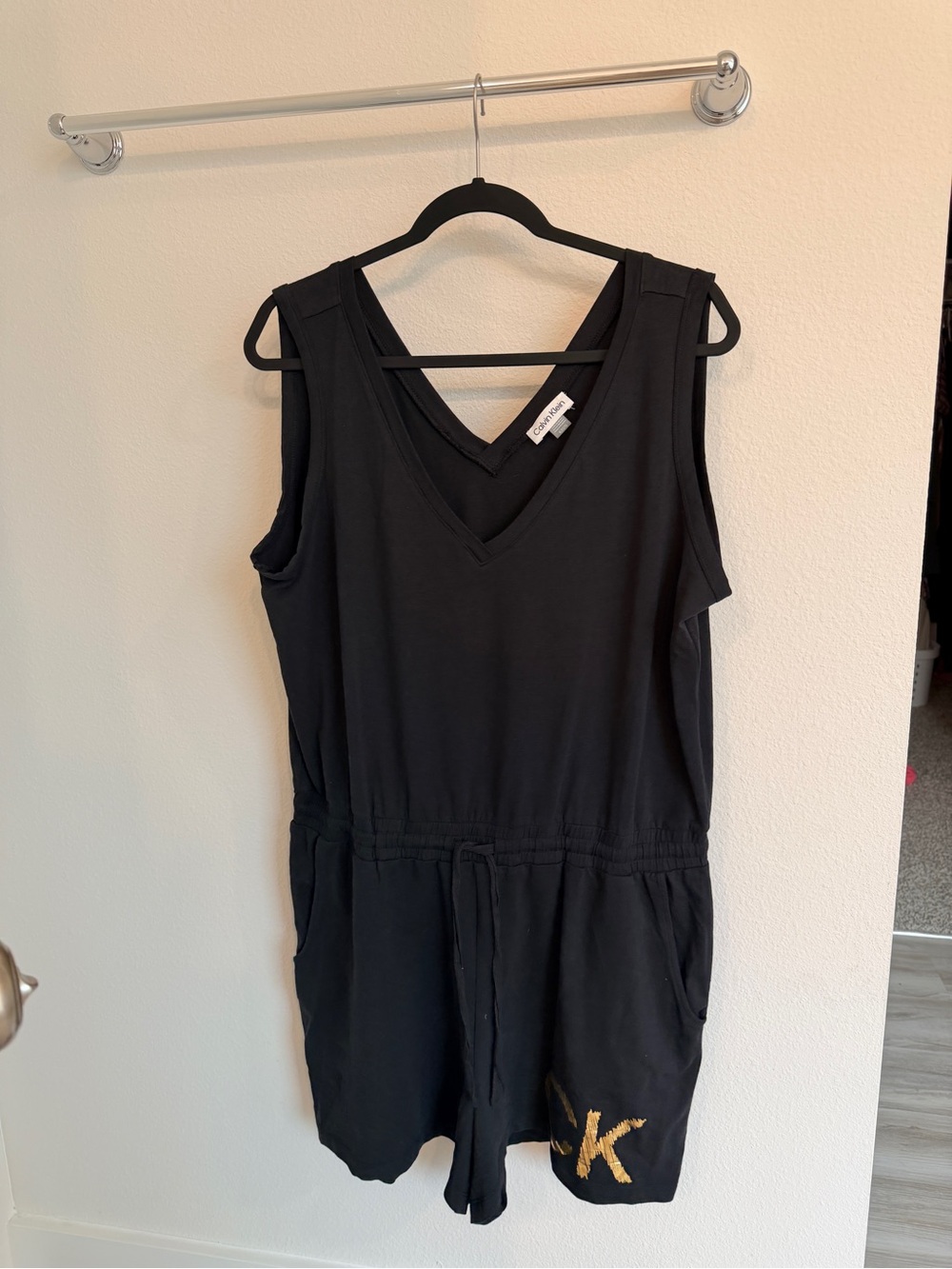 Calvin Klein Black V-Neck Sleeveless Romper with Logo